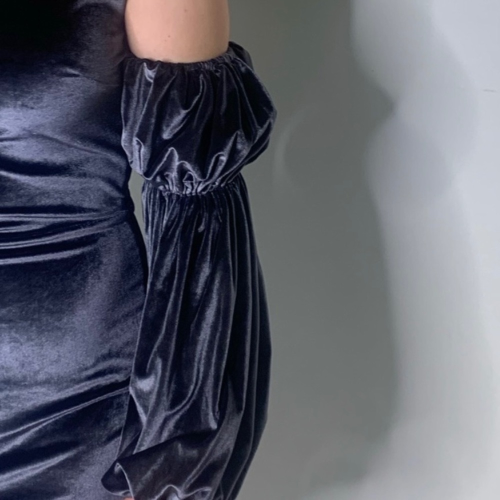 NBD Dee Dee Black Velvet One-Shoulder Mini Dress Puff Sleeve Party Cocktail - Picture 5 of 11
